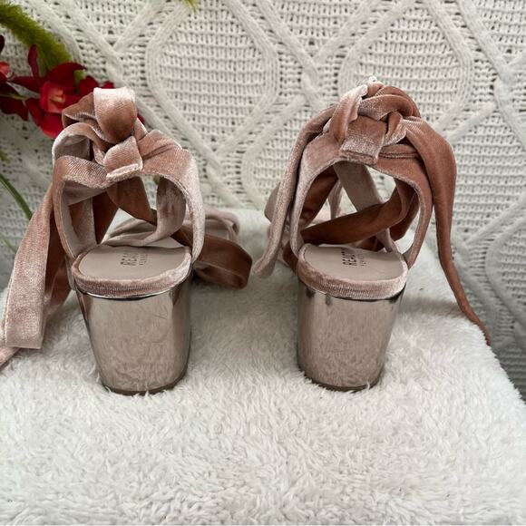 KENNETH COLE REACTION Pink Velvet Strappy Metallic Silver Block Heel Sandal sz 7 - Picture 6 of 12